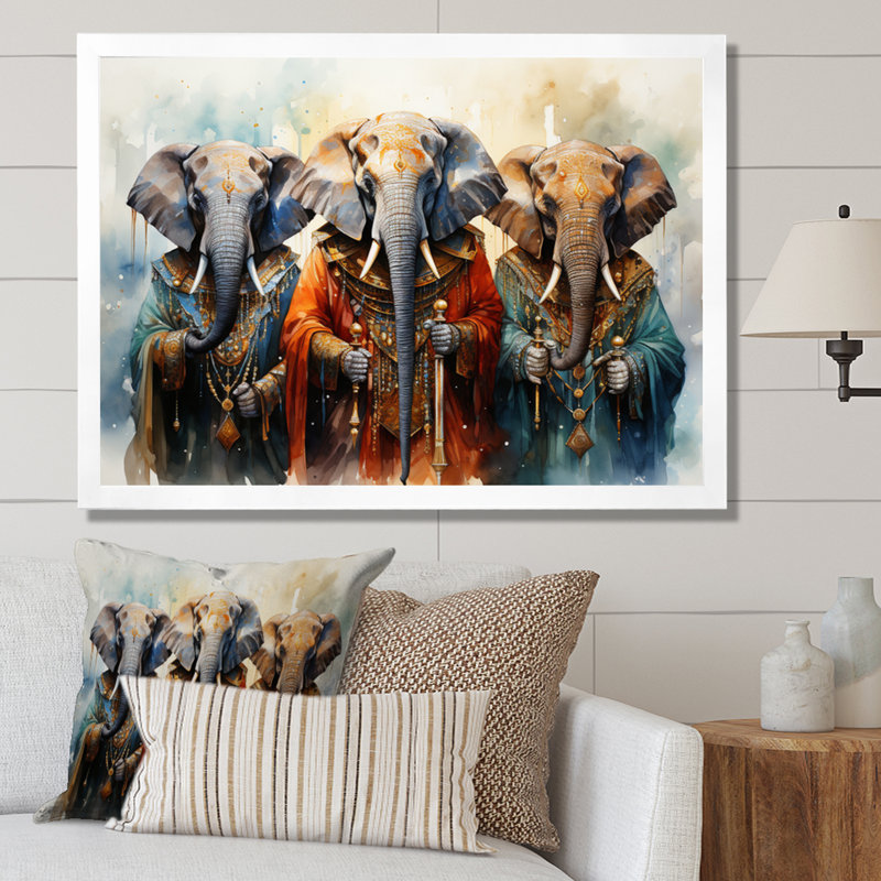 «African Sacred Elephants II», reproduction sur toile, Cadre simple blanc, H 34 po x l 44 po x P 1,5 po