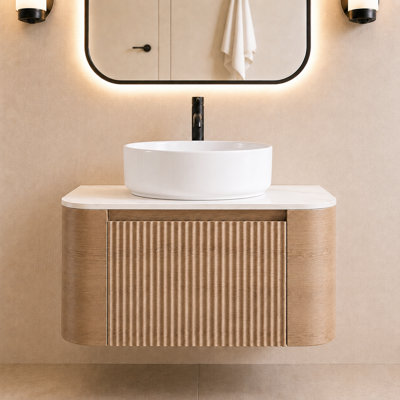 Meuble-lavabo flottant de 30 po avec lavabo vasque et barre à serviettes intégrée