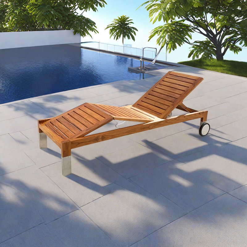 Chaise longue ergonomique en teck pour l'extérieur