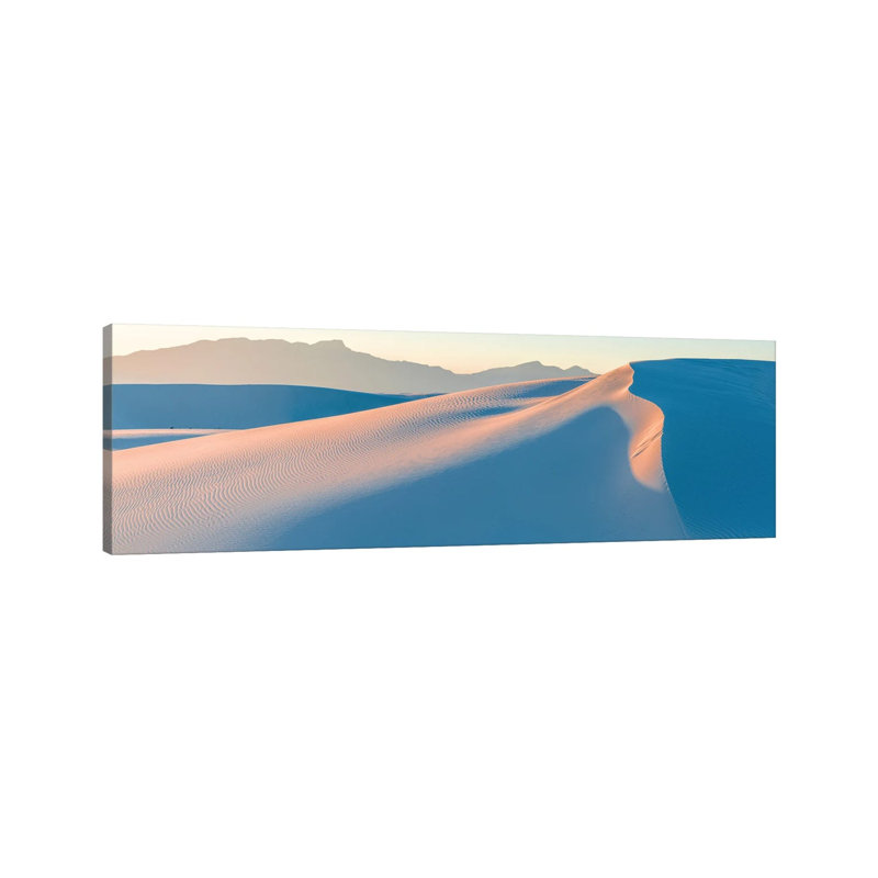 White Gypsum Sand Dunes in Desert and Under Clear Sky, White Sands National Monument, New Mexico, USA 1 Piece Wrapped Canvas Panoramic Wall Art