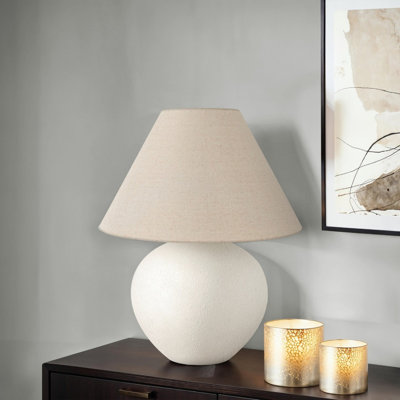 Lampe de table contemporaine 16 po en céramique crème avec abat-jour crème assorti