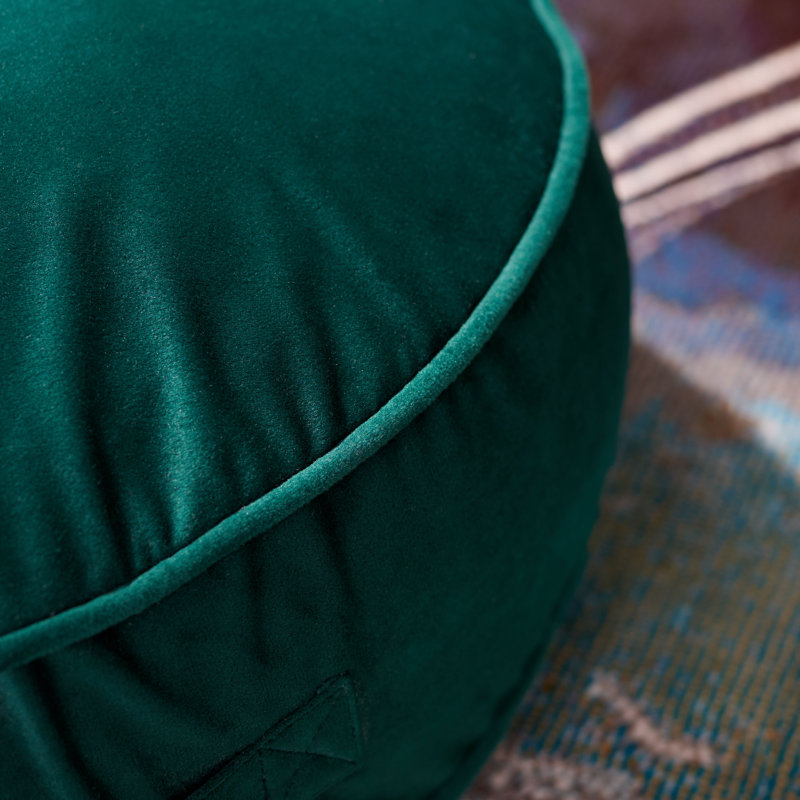 Emerald Green Round Velvet Floor Pillow with Handle
