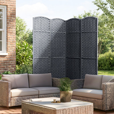 4 Panel All-Weather Room Divider Privacy Screen, Durable Folding Partition with Sturdy Pine Frame & Premium UV-Resistant Polypropylene Slate Gray, Waterproof Windproof Indoor Outdoor Use