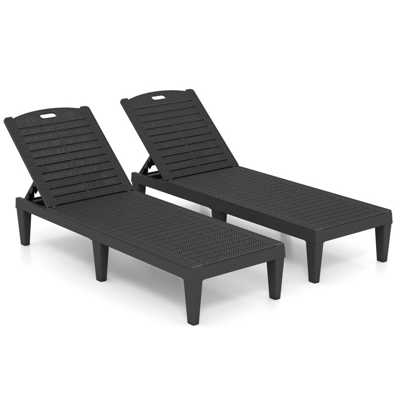 Chaise Lounge Chairs Set of 2 with 5-Position Adjustable Backrests Easy Assembly, Black