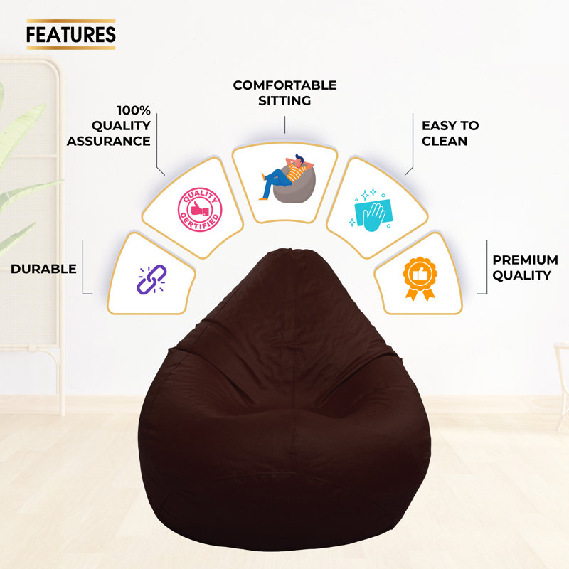 Ample Leatherette Solid Indoor Bean Bag Cover - Filling Not Included, Brown