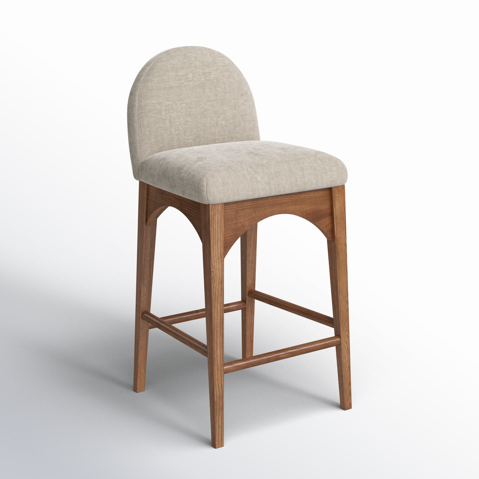 Waldorf 27" Bar Stool, Beige Chenille, Walnut