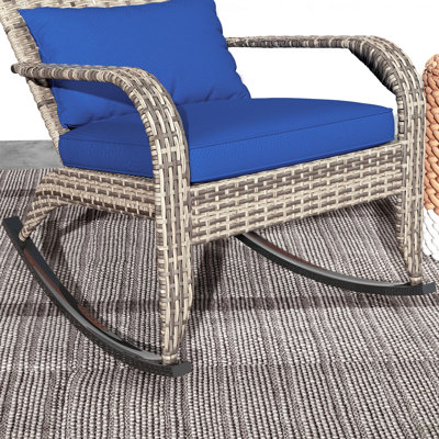 Outdoor Wicker Adirondack Rocking Chair, Patio Rattan Rocker Chair With High Back, Seat Cushion, And Pillow For Garden, Porch, Balcony(Rocking Chair)