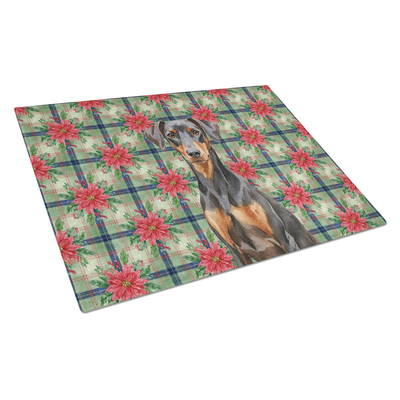 Planche à découper en verre German Pinscher Christmas PoinsettIas
