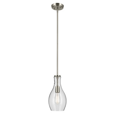 1-Light Nickel Modern Pendant with Seeded Glass Shade