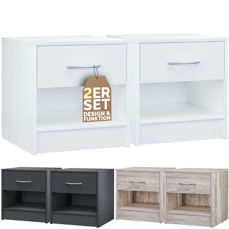 Ahmare 39cm W MDF/particle Board Bedside Table, White