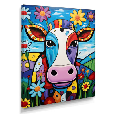 «Pink Green Abstract Cow Landscape III», reproduction d'art mural animal de vache