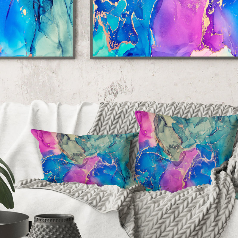 Rose et mauve, art liquide abstrait III - Coussin décoratif imprimé moderne 1