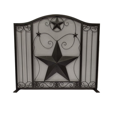 Western Lone Star Scrollwork Heavy Brown Metal Mesh Screen 1-Panel Decorative Fireplace Screen