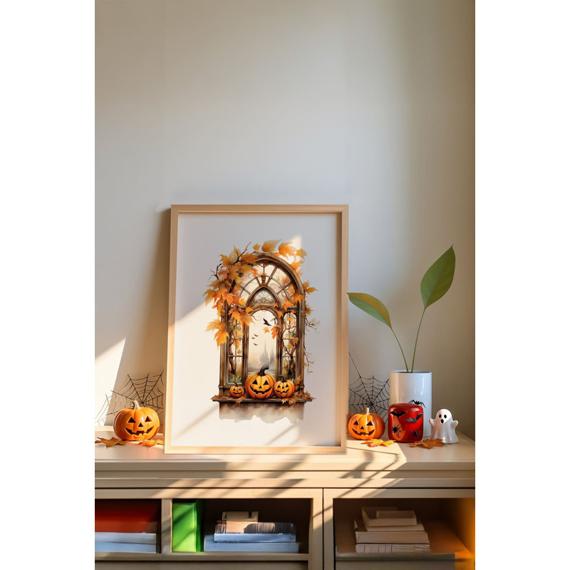 Spooky Halloween Decorative Framed Painting, 19.7 x 27.6 Inches | 100% Solid Wood Frame (Thickness: 0.8 Inches) & 100% MDF Artwork (Thickness: 0.1 Inches) |  for Festive Home Decor & Seasonal Celebrations