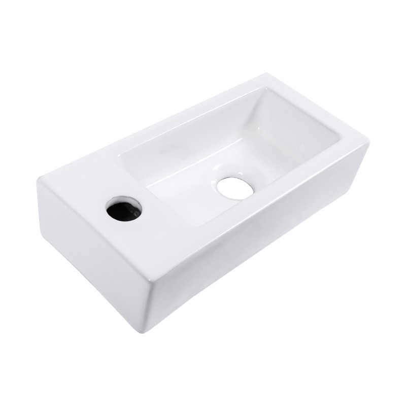 Bathroom Wall Mounted Sink - 14.5X7.12 Inch White Ceramic Rectangular, Stain , Low Water Absorption, Acid Resistance, Modern Tempting With Faucet Hole Ceramic, Aesthetic