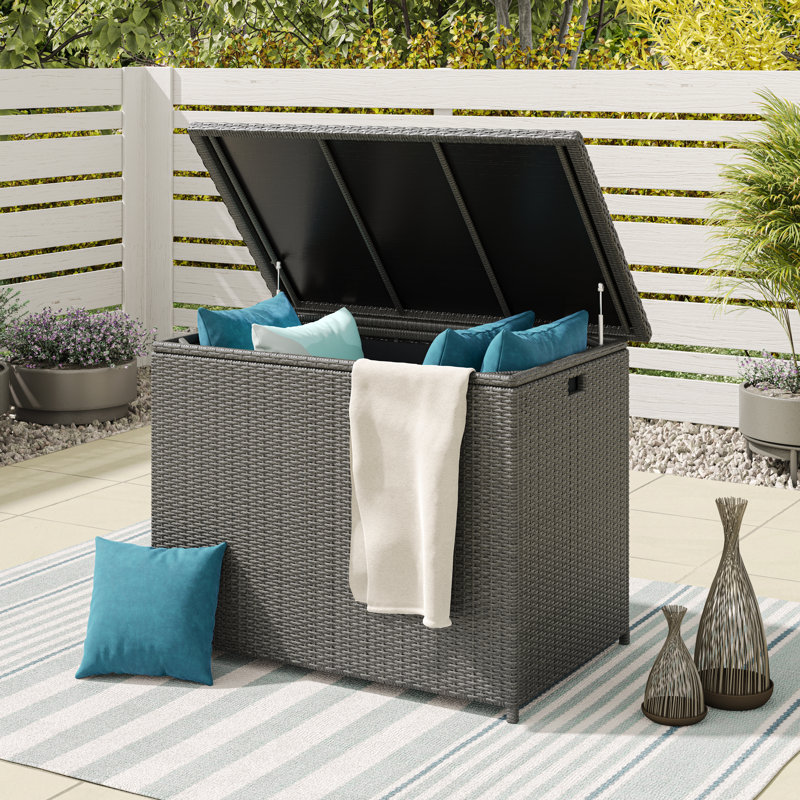  Kristiana 46.46'' W 127 Gallons Wicker / Rattan Outdoor Deck Box, Dark Gray