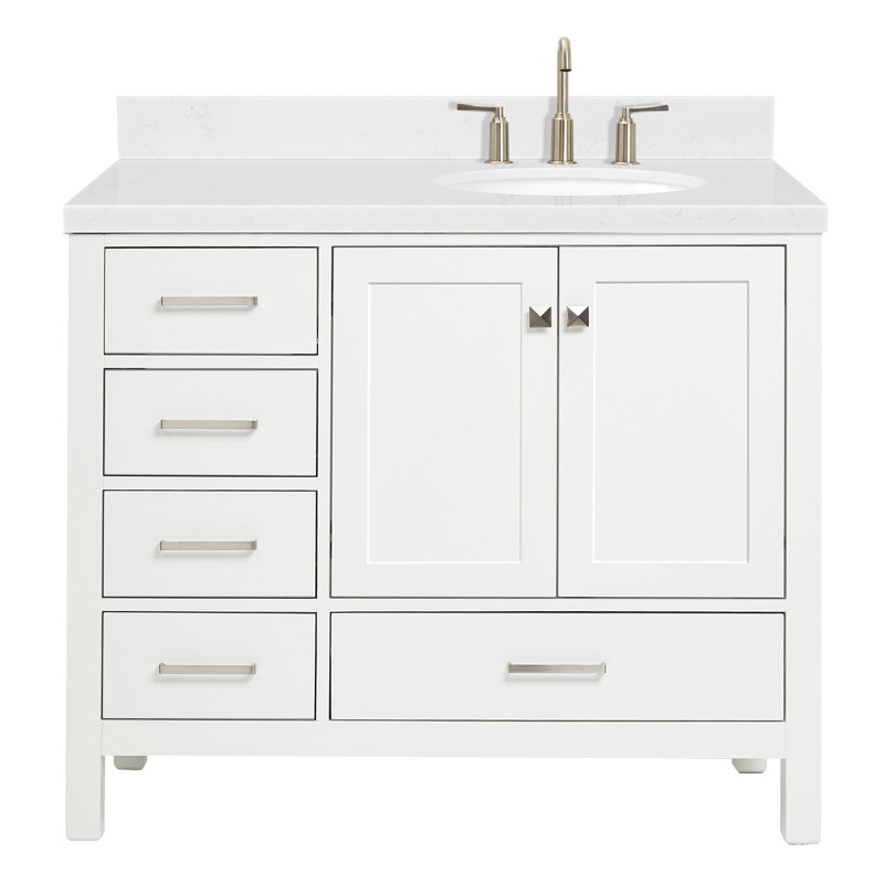  Meuble-lavabo simple 42,25 po avec plateau, Blanc, Oval, Right