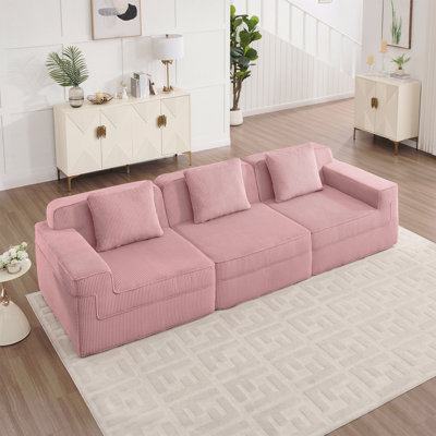 Modular 3 Seat Boneless Sofa, Cloud Sectional Couch With Extra Deep Seat, Modern Style Modular 3-Seat Sofa Couch With Throw Pillows Corduroy Fabric Upholstered