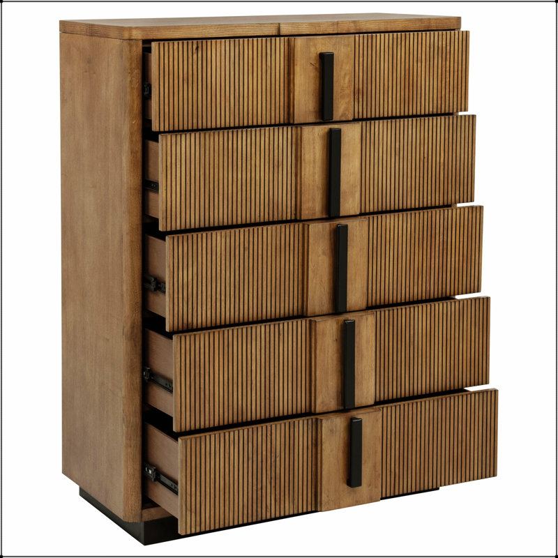 Commode 5 tiroirs Moraga Ash Brown avec rangement spacieux et design élégant pour la vie moderne