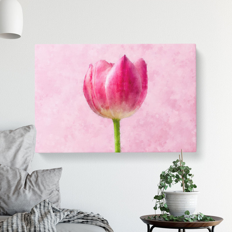 Perfectly Pink Tulip Flower - Wrapped Canvas Painting, 40cm H x 60cm W x 4cm D