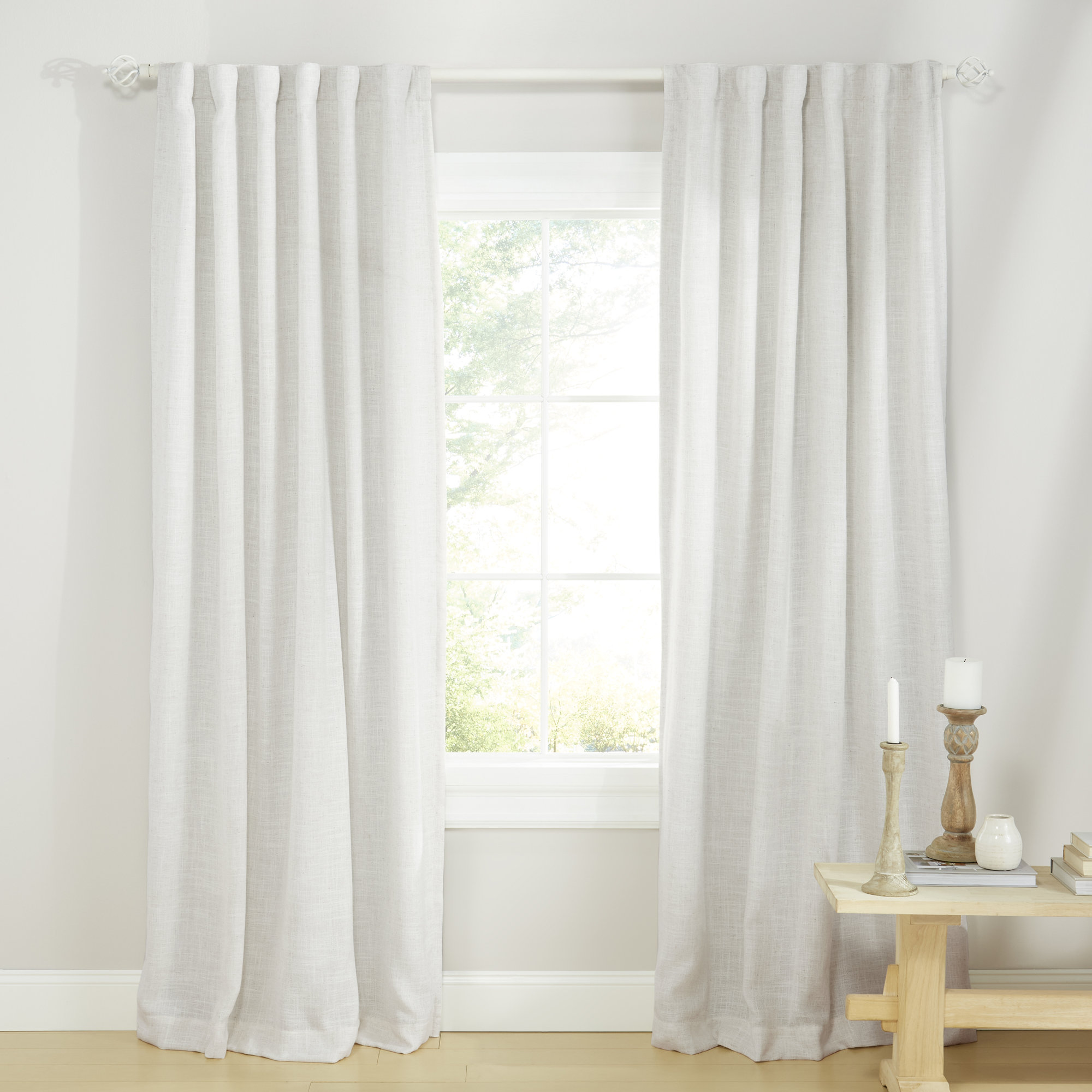 Linen Herringbone Blackout Polyester Curtain, 52" W x 84" L, Beige
