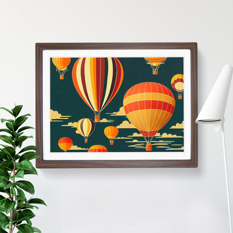 Art Deco Hot Air Balloons Vol.1 - Framed Print, 25cm H x 34cm W, Brown