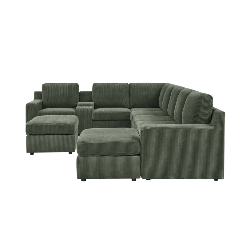 Lunaris Sectional, Dark Green Corduroy