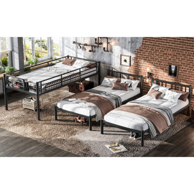 Twin Over Twin & Twin Bunk Beds For 3, Twin XL Over Twin & Twin Bunk Bed Metal Triple Bunk Bed, Black