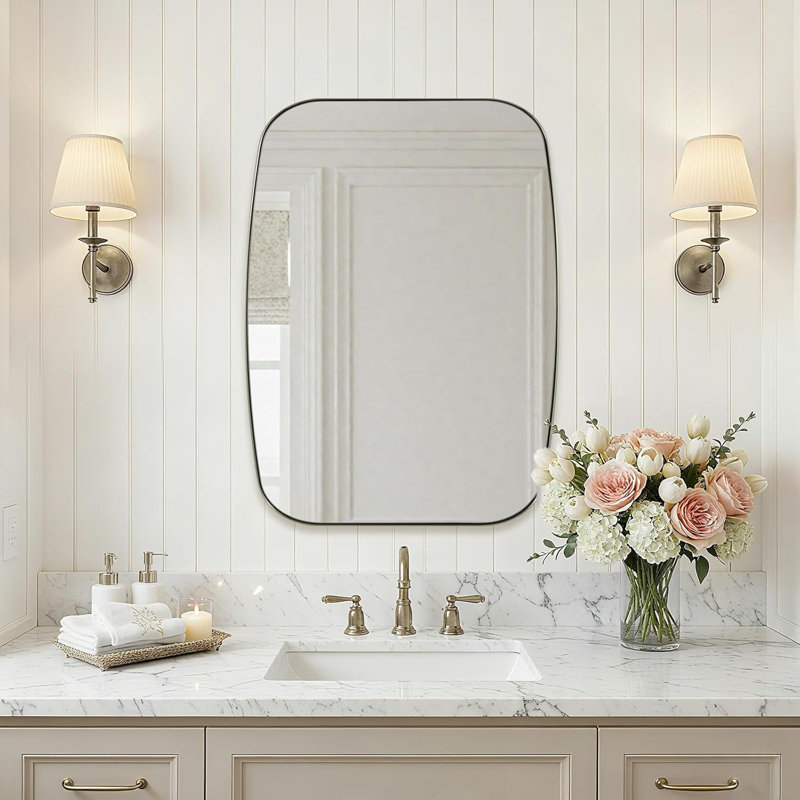 Miroir de salle de bain ovale moderne | Cadre en acier inoxydable, Nickel brossé, 30 po x 22 po