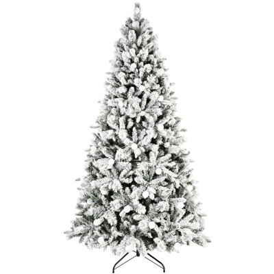 7.5Ft Flocked Christmas Tree With 400L Colorful LED Lights  With G45 Ball, Realistic PE+PVC+Hard Needle Hinged Tree With Memory Wire, 10 Lighting Modes, Foot Switch & Stable Metal Stand