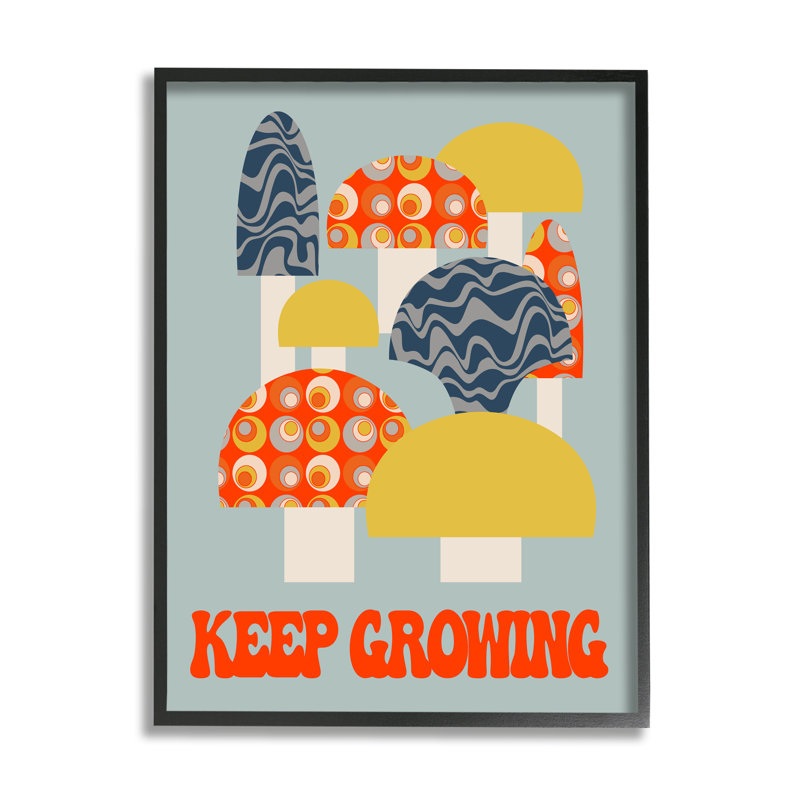 Bb-079 - «Keep Growing Retro Mushroom», encadré sur bois, Giclée encadrée noir minuit, H 30 po x l 24 po x P 1,5 po