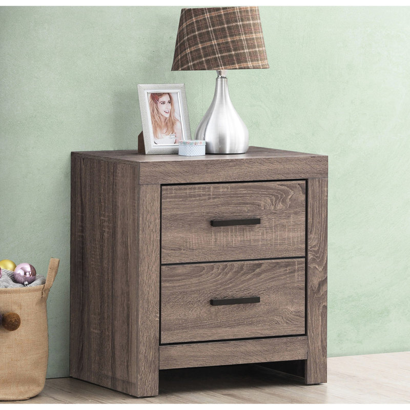 Table de chevet 2 tiroirs de style chêne avec 2 tablettes brun foncé élégantes et spacieuses