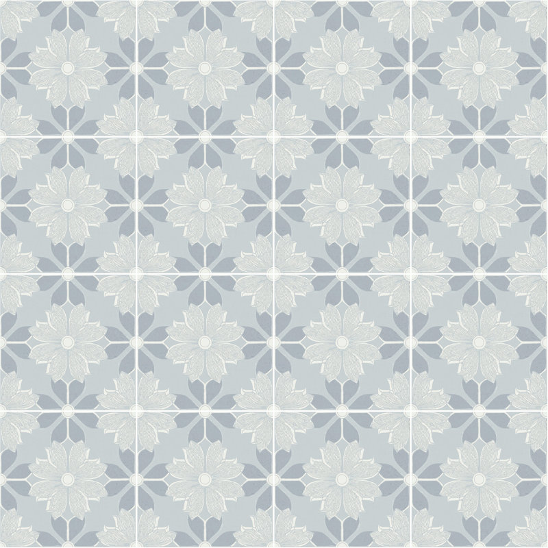 Flora Moda | 6"x6" Serena Porcelain Encaustic Look Floor & Wall Tile, Serena Denim