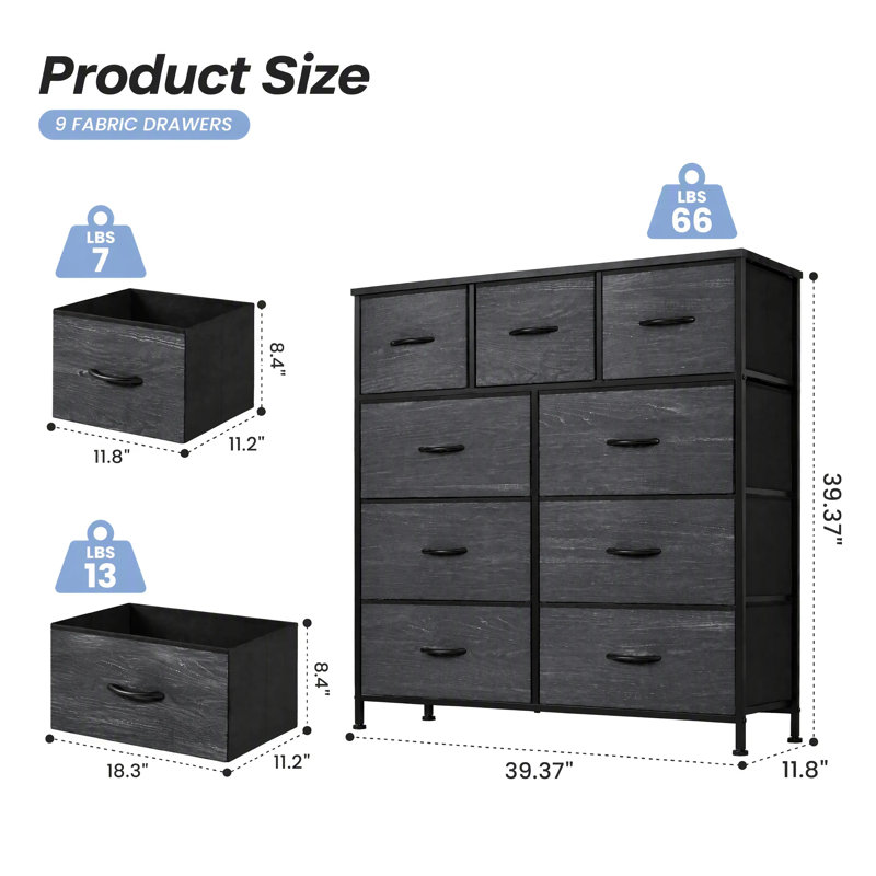 8_x005f_x001e_Drawer et 9_x005f_x001e_Drawer, ensemble de commode large en tissu, commode de chambre à coucher pour tiroirs de rangement