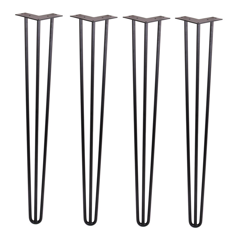 3 Rods Hairpin Legs (Black) Diy Industrial Strength Mid Century Modern Table Legs, Set Of 4, 34" H x 4.75" W x 4.75" D