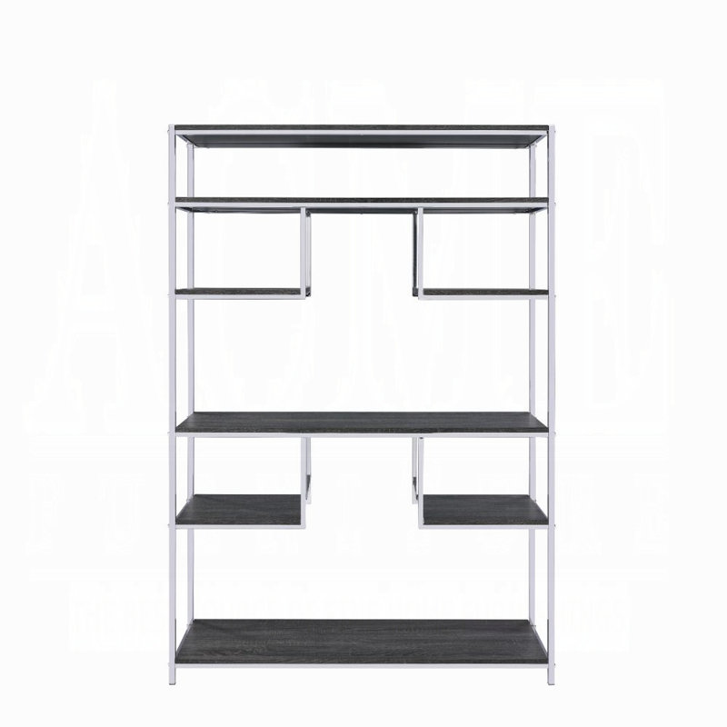 Bibliothèque rustique en chêne gris et chrome à 8 tablettes