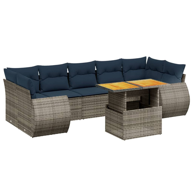  Ensemble de canapé de patio 8 pièces avec coussins en rotin de polyester, Gris, Bleu