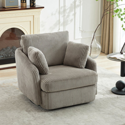 Fauteuil club pivotant surdimensionné de 40,55 po avec accoudoirs pivotants pour salon confortable avec 2 coussins décoratifs 360 degrés Fauteuil club surdimensionné de style moderne Fauteuil club confortable pour chambre à coucher Hôtel de style décontracté, velours côtelé gris