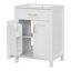 Meuble-lavabo moderne avec lavabo en céramique, portes à fermeture en douceur, tiroir rabattable et tablettes de porte à double couche pour un rangement élégant