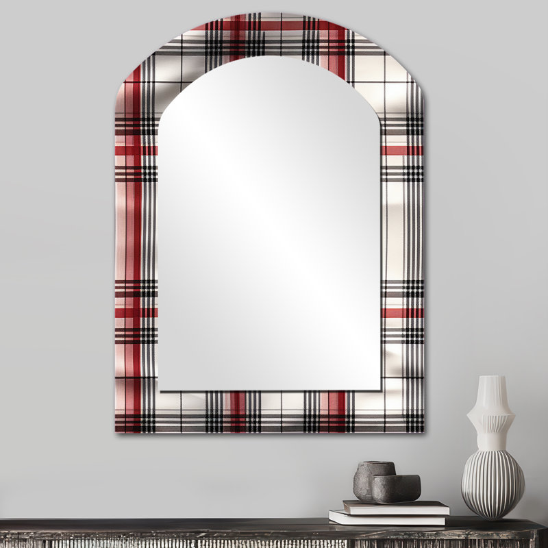 Rustic Farmhouse Plaid - Miroir mural asymétrique unique à carreaux, 34 po x 25 po