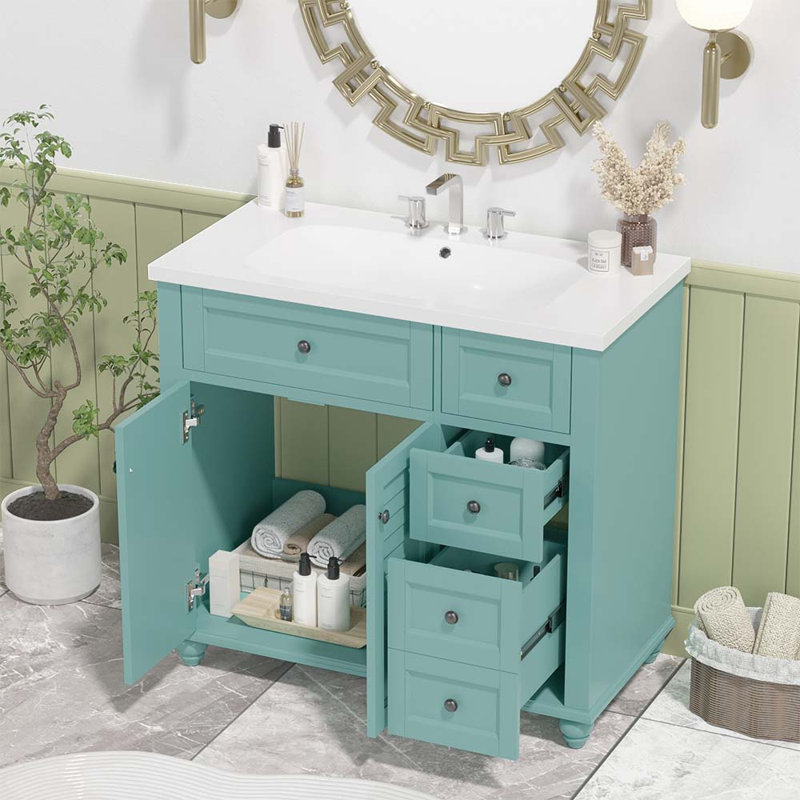 Debbrah 36'' Single Bathroom Vanity with Solid + Manufactured Wood Top, 60" W x 84" L