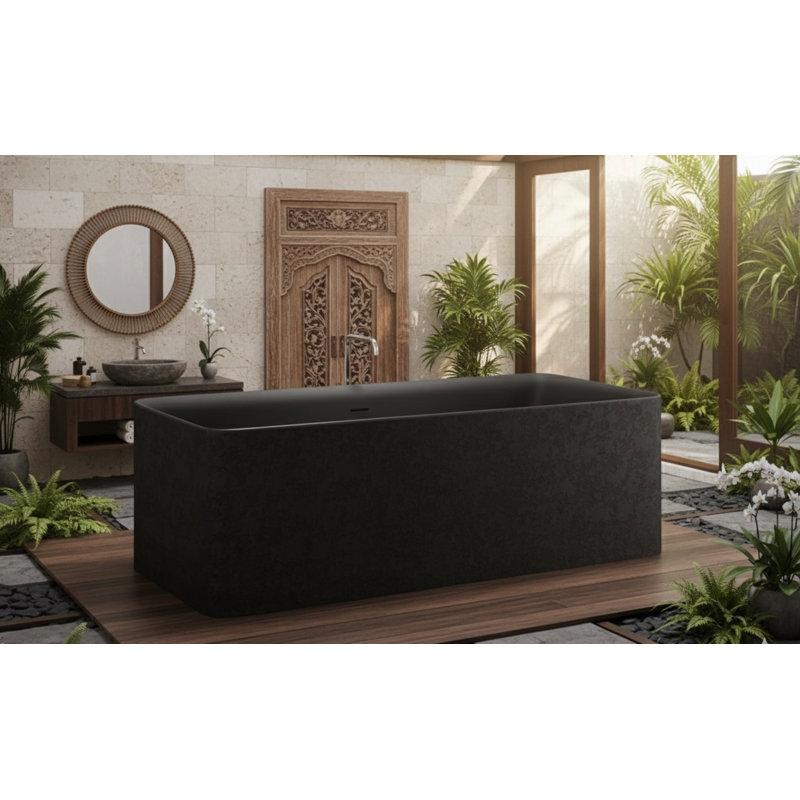 Vast Studio Aged Silver/Gray  Freestanding Rectangular Bathtub – Deep Soaking Solid Surface Luxury Tub with Minimalist Architectural Design & Metallic Premium Finish