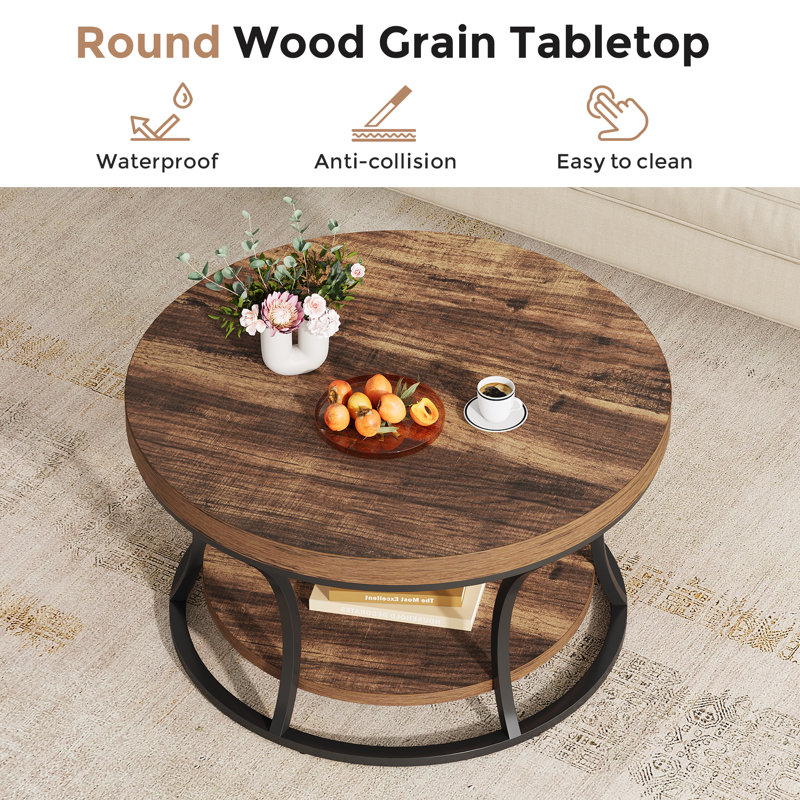 Table basse 31,49 po avec tablettes de rangement à 2 niveaux, Bois brun