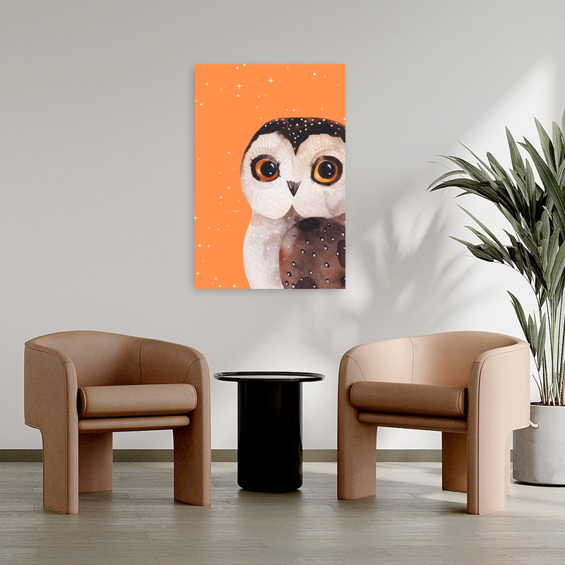Nuit étoilée, hibou contemporain abstrait, impression de paysage de forêt, impression d'art mural, 36" H x 24" W