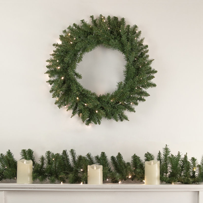 32-Inch Pre-Lit Pine Artificial Christmas Wreath with Warm White LED Lights