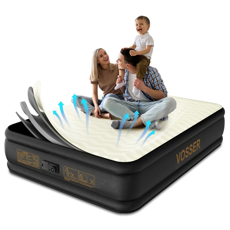 Matelas gonflable VOSSER 1 place avec pompe électrique intégrée, dessus floqué, lit portatif pour la maison, le camping et les invités