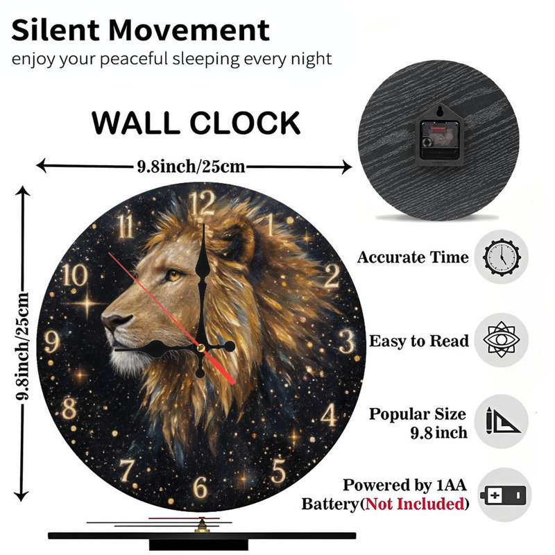 Lion sur une horloge étoilée