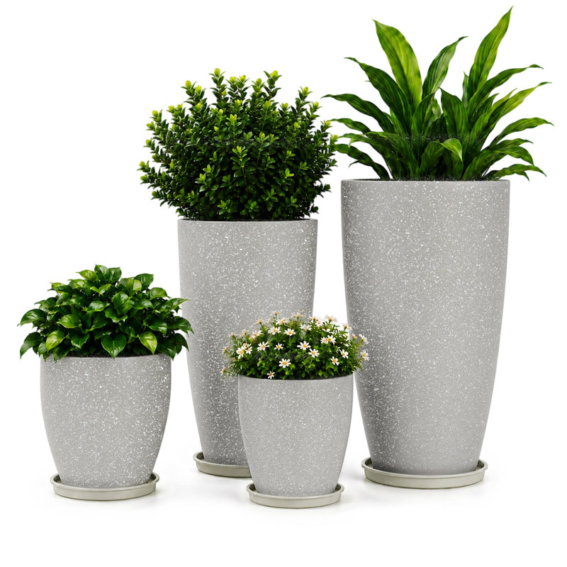 Grands pots de fleurs d'extérieur, ensemble de 4, 25/30/53/61 cm, noir lustré, Noir lustré