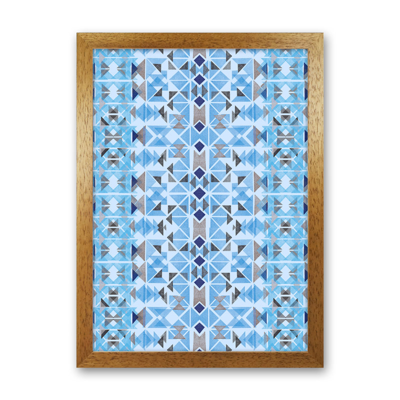 Boho Nomadic Tribal Blue - Print, Brown Framed, 63cm H x 46cm W x 3cm D