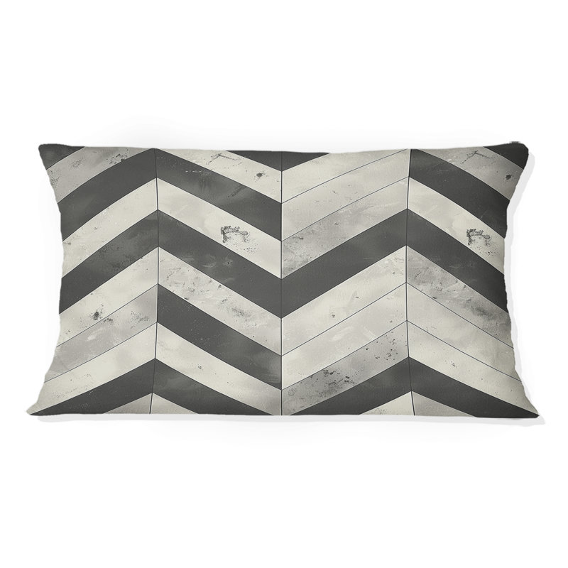 Grey  Modern Herringbone Flow II - Modern Lumbar Pillow
